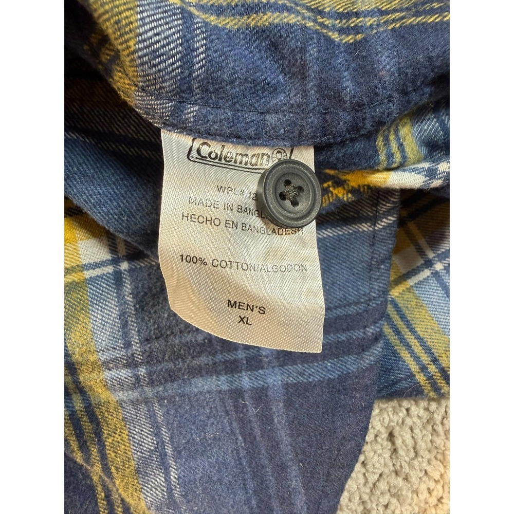 Coleman Men's XL‎ Plaid Flannel Shirt – Blue/Yellow – 100% Cotton - Picture 10 of 10